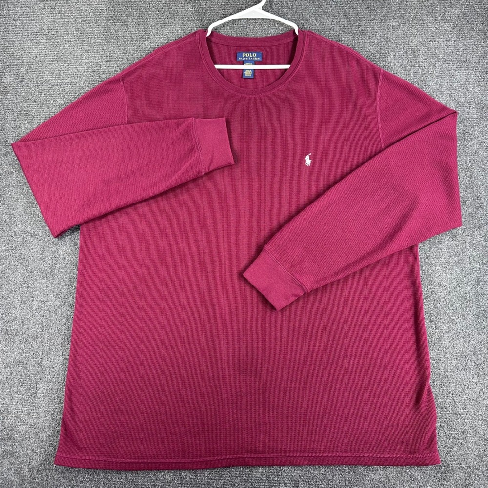 Polo Ralph Lauren Thermal Shirt Mens 2XL XXL Burgundy Waffle Knit Sleepwear Top - Picture 3 of 15